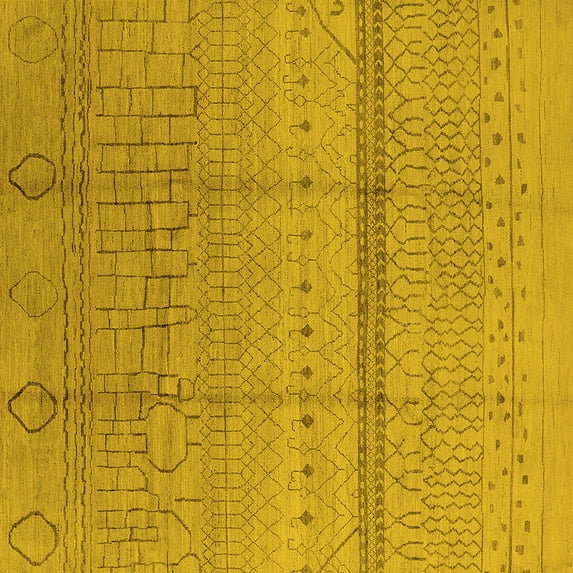 Ahgly Company Machine Washable Indoor Square Oriental Yellow Industrial Area Rugs, 3' Square