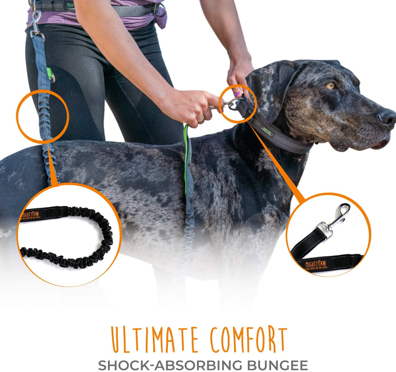 Chunky Paw Hands Free Dog Leash for Running Durable Dual Handle Waist Leash with Reflective Bungee and Adjustable Waist Belt Walking Hiking Jogging,Training for Medium and Large Dogs up to 150 lbs 