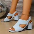 thumbnail image 7 of Womens Ladies Low Mid Wedge Heel Peep Toe Ankle Strap Smart Casual Evening Sandals Sky Blue 7, 7 of 7