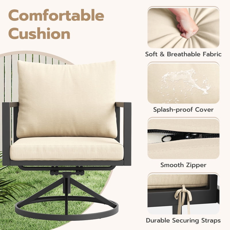 MRUAKA 4-Piece Outdoor Patio Conversation Set, Metal Frame Furniture Sofa with Armchairs & Coffee Table, Weather-Resistant Cushions for Balcony, Deck, Poolside Beige