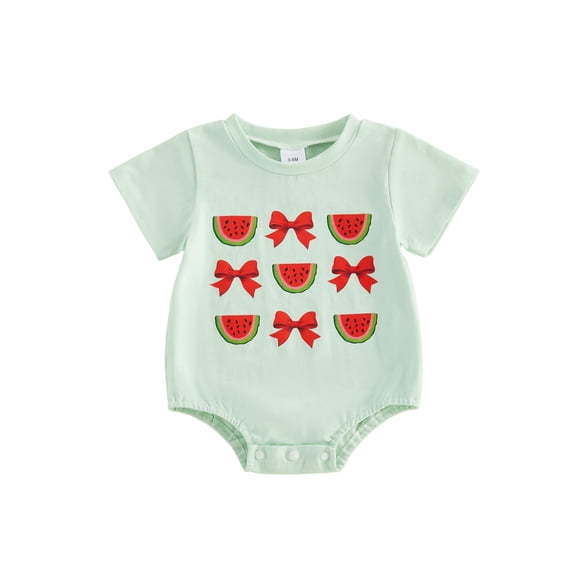 BemeyourBBs Newborn Baby Girl Summer Clothes 0 3 6 12 18 Months Bubble Romper One Piece Outfit Baby Infant Short Sleeve Watermelon Bow Print Bodysuit Jumpsuit Playsuit