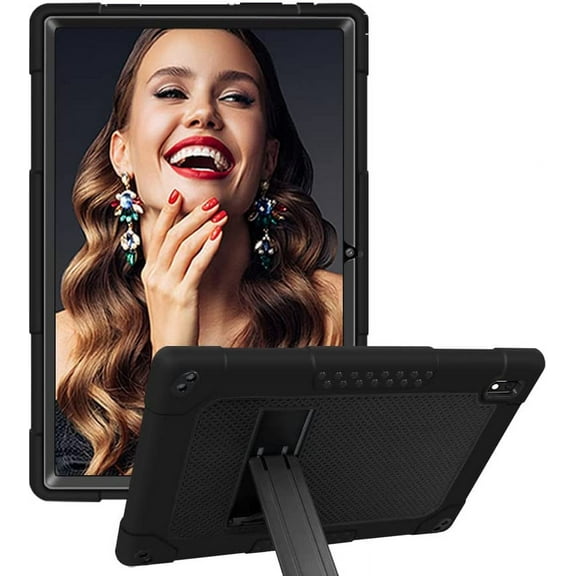 Kebiory Shockproof Kids Friendly Shoulder Strap Stand Rugged Hybrid Protective Case for Vastking KingPad K10/K10 Pro/Z10/BYYBUO SmartPad A10/Oangcc 10.1" Android 10 Tablet(Black Black)