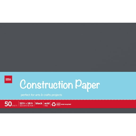 Office Depot® Brand Construction Paper, 12" x 18", 100% Recycled, Black, Pack Of 50 Sheets