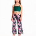 thumbnail image 4 of NIPAXO Girls Swimsuit 3-Piece Tropical Floral Bikini Set with Mesh Cover Up Pants Swimwear for Girls, Hot Dark Green, Sizes 9-10 Years Old, 4 of 9