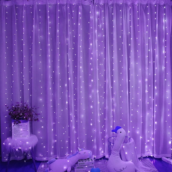 LED Curtain Lights with Remote, 300 Count Plug In Window String Lights for Christmas Bedroom and Holiday Party Decor Purple