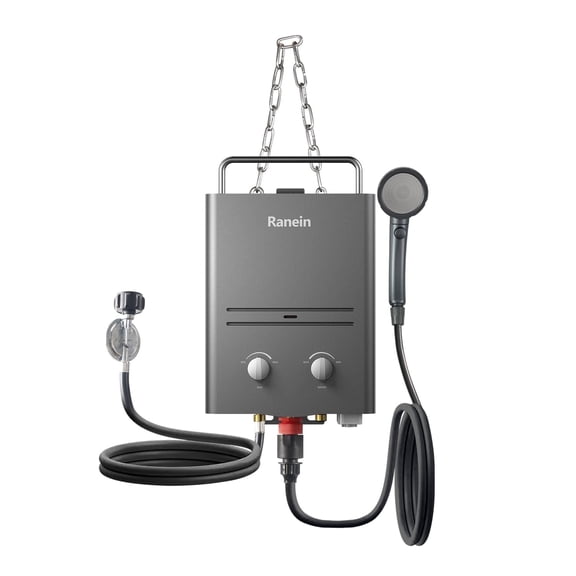 Ranein Portable Tankless Water Heater Outdoor, Propane 1.58 GPM Camping Water Heater, 6L, RO4KY, Grey