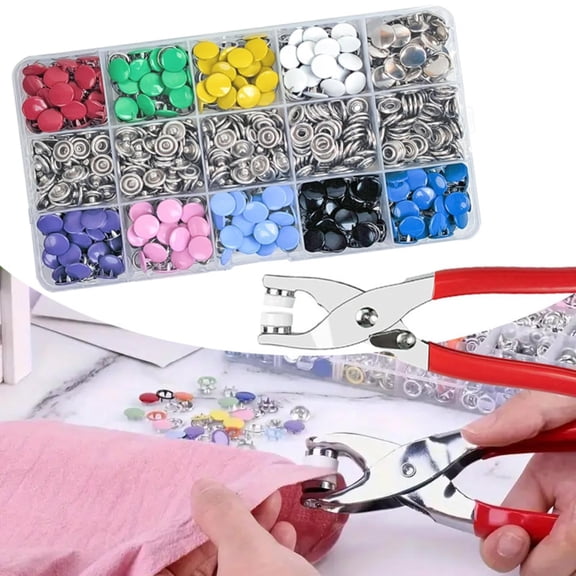200 Sets Metal Snap Buttons Kit with Plier, 10 Colors Copper Snaps 9.5mm for DIY Sewing Craft Fabric