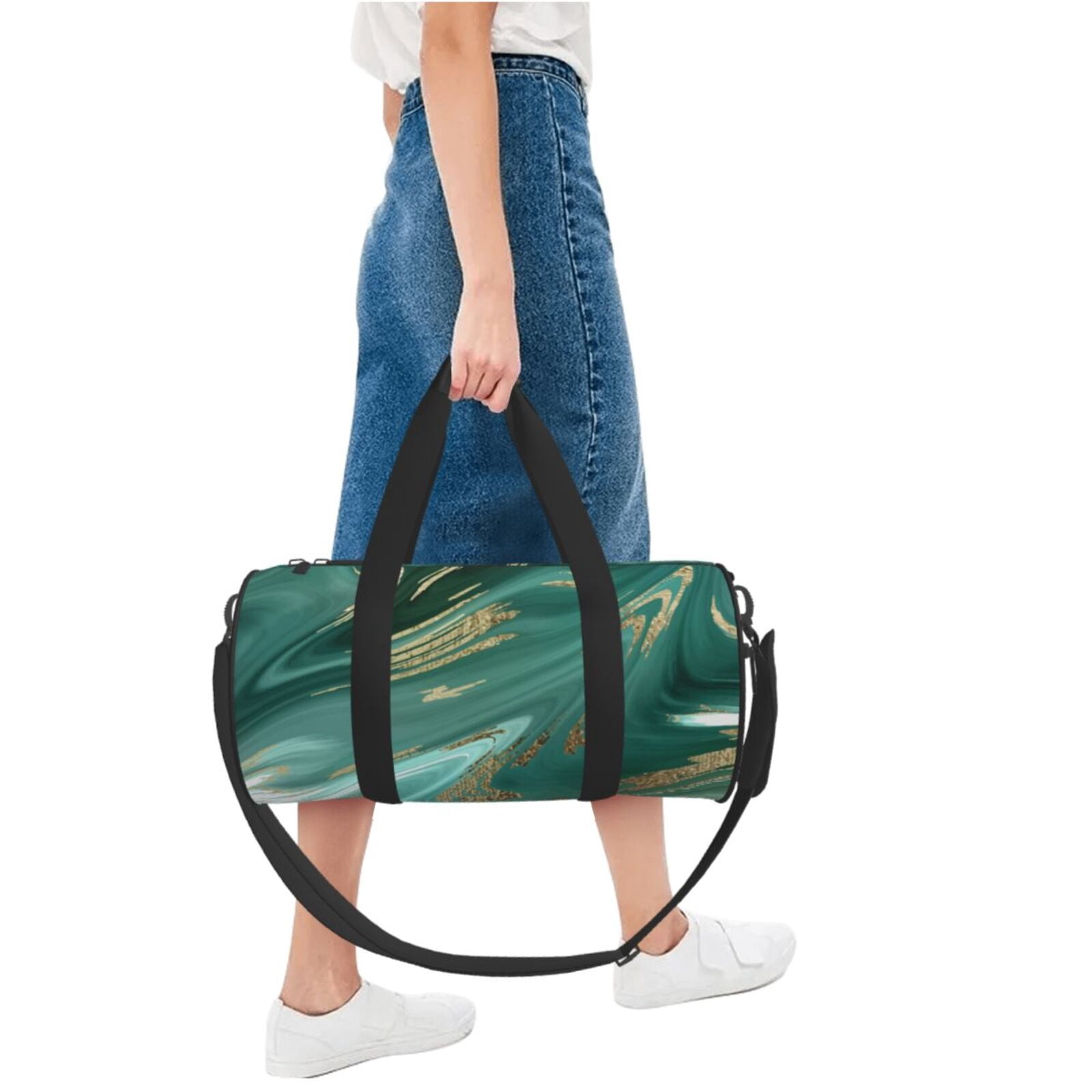 Vsdgher Green And Gold Marble 45L Foldable Duffel Bag, Sports Gym Bag,Overnight Bag, Portable Weekender Bag for Airplanes