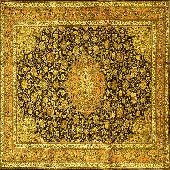 Ahgly Company Machine Washable Indoor Square Persian Yellow Traditional Area Rugs, 6' Square