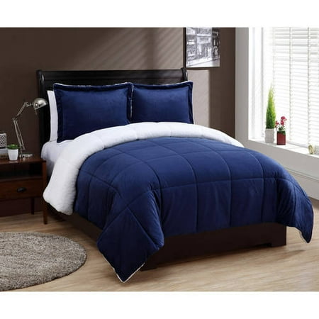 VCNY Home Solid Micro Mink Sherpa Bedding Comforter Set, Multiple Colors and Sizes Available