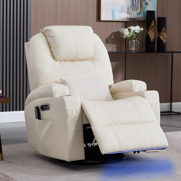 Dual Motor Power Swivel Rocker Recliner Chair for Adults with Heat and Massage, Electric Wall Hugger Rocking Recliner for Nursery Living Room with LED Lights, USB A&C Ports