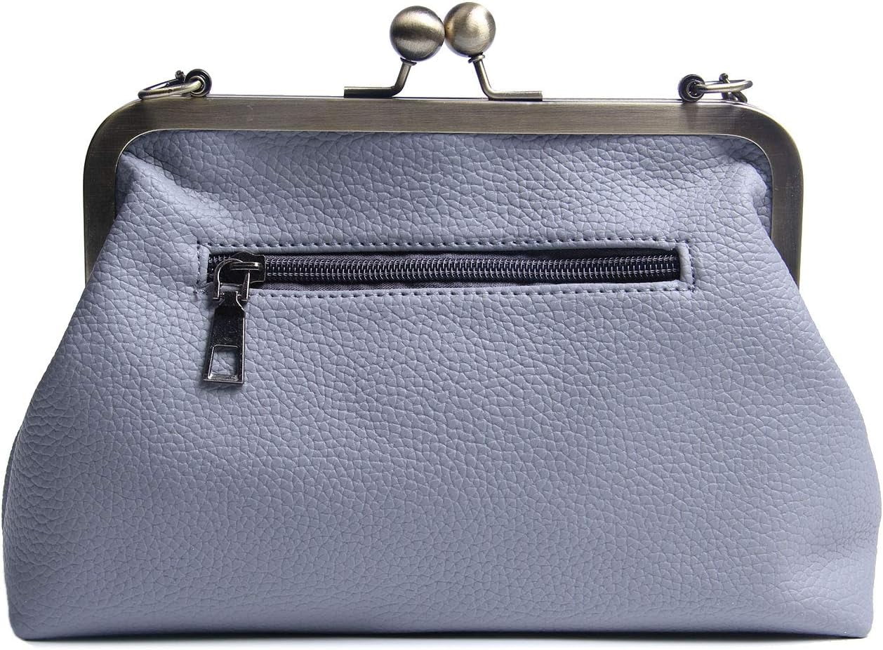 Women Classical Kiss Lock Clutch with Chain Strap Shoulder Bag Purse Wallet