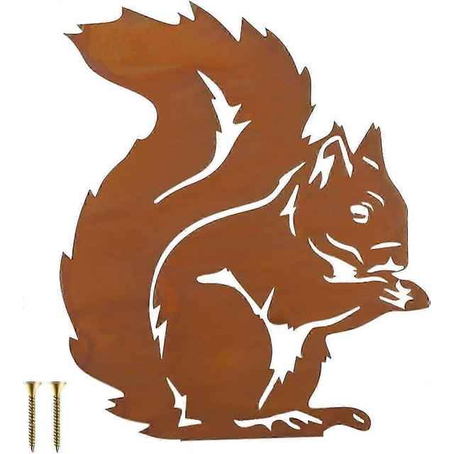 Squirrel Decoration Rusty Squirrel Sitting Garden Ornament Metal Natural Rust Patina for Decorative Garden Wooden Garden Decoration Figurines