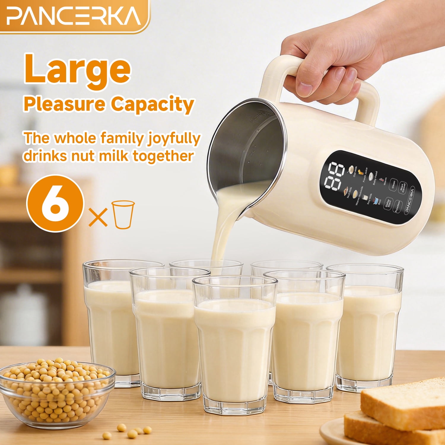 PANCERKA 8 in 1 Nut Milk Maker Machine, 42oz Almond Milk Maker, Soy Milk Maker with Self-Cleaning, Delay Start, Keep Warm, Boil Water, Automatic Plant-Based Milk Blender for Soybean, Oat, Coconut
