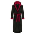 thumbnail image 5 of FashGudim Mens Robes Big and Tall with Hood Full Length Plush Long Robe Fleece Bathrobe(Black & Burgundy, XXL), 5 of 6