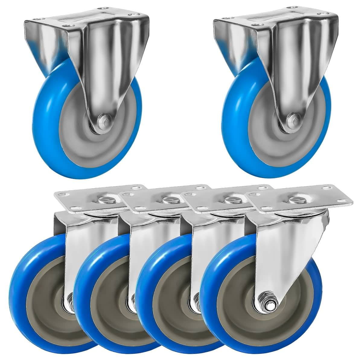 4 Pack 350lbs Plastic Blue Swivel Casters Wheels Cart Office Home 5" No Brakes 