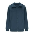 thumbnail image 4 of Womens Zip Up Sweatshirt Jacket No Hood Solid Color Casual Sports Coat Outerwear Fall Cozy Zipper Sweatshirt (XL, Navy), 4 of 6