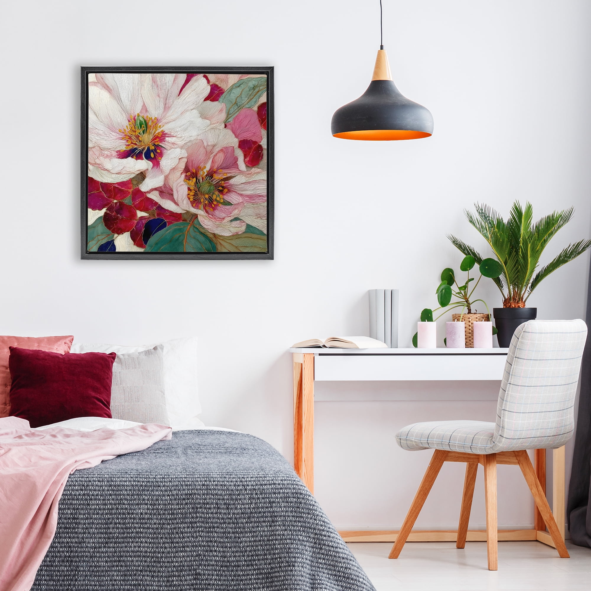 Cimarron Flowers Ornate Details Black Framed Floater Canvas Wall Art, design by Annabelle Hall