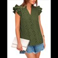 thumbnail image 3 of Blusas de Verano para Mujer, Elegantes, Informales, con Cuello en V, Volantes, Mangas , de Algodón, Estilo Bohemio. Verde XL, 3 of 7