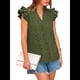 thumbnail image 3 of Blusas de Verano para Mujer, Elegantes, Informales, con Cuello en V, Volantes, Mangas , de Algodón, Estilo Bohemio. Verde XL, 3 of 7