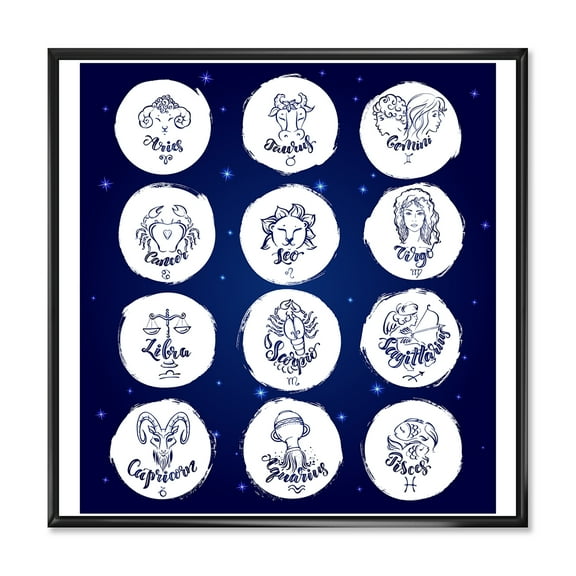 Designart 'Zodiac Diagram & Signs On Blue' Modern Framed Canvas Wall Art Print
