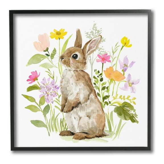 Stupell Industries Bunny in Spring Nature Animals & Insects Painting Black Framed Art Print Wall Art, 12 x 12