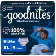 Goodnites Boys Nighttime Bedwetting Underwear, XL (95-120 lbs), 9 Count (Select for More)