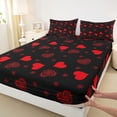 thumbnail image 3 of jejeloiu Chic Love Print Twin Sheet Set (3-Piece) Bohemian Hearts Red Black Breathable Decor For Kids, 3 of 7