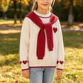 thumbnail image 6 of BLVB Kids Girls Valentine's Day Heart Pattern Knit Sweater Fashion Outfit Cute Pullover with Shawl 9-15 Years(Beige,11-12 Years), 6 of 7