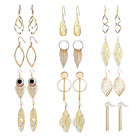 DESIGNICE 12Pairs Earrings Set,Alloy Earring Sets for Women,Hollowed-Out Leaf Design Unique Stylish Hypoallergenic Earrings,Dangle Earrings for Women,12Pairs