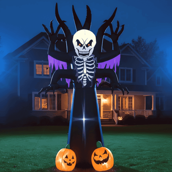 Toiyjofe 8FT Halloween Inflatable Tree with Grim Reaper & Pumpkins – Spooky Blow Up Yard Decoration with LED Lights, Fast Setup, Weather-Resistant for Outdoor Lawn