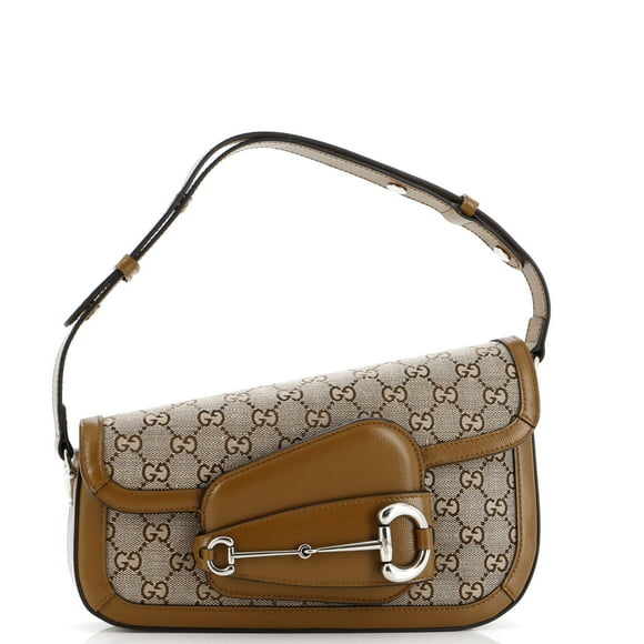 Pre-Owned Horsebit 1955 Asymmetric Shoulder Bag GG Canvas with Leather Small By Rebag