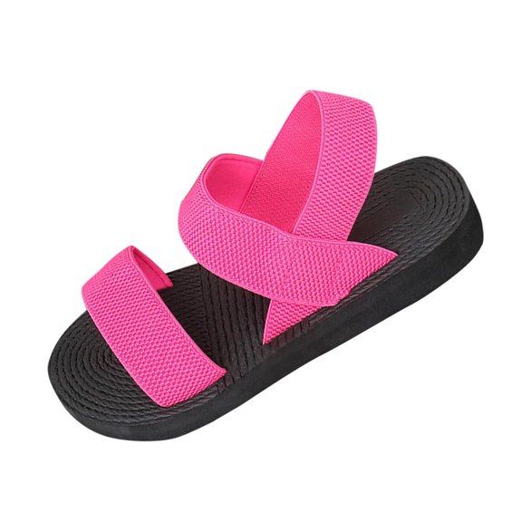 Women's Elastic Knit Double-Strap Platform Sandals, Open-Toe Slingback Mid-Heel Shoes, Comfortable All-Match Summer Footwear