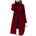 thumbnail image 2 of IROINNID Women's Autumn Warm Mid-Long Coat Peter Pan Collar Solid Color Trench coat Long Sleeve Outwear, Wine, 2 of 5