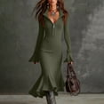 thumbnail image 2 of Pulls pour Femmes, Élégant Robe Chandail en Chiffon Uni à Manches Longues Demi-Fermeture à Glissière Évasées en Tricot Résille, Robe Maxi pour Femmes, 2 of 9