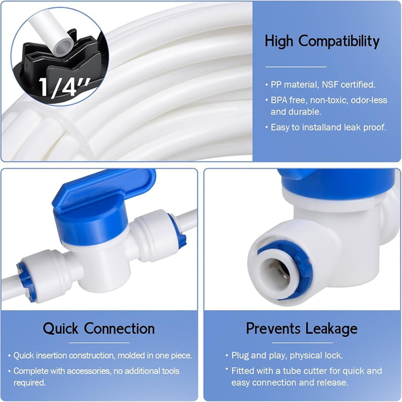 2 Set 32.8ft Refrigerator Water Line Kit ,1/4inch OD Water Line Kit for Fridge Icemaker Reverse Osmosis System