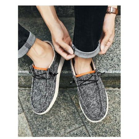 

hotio 2024 Men Casual Canvas Shoes Mens Loafers Breathable Slip on Flats Male Vulcanized Shoes Driving Shoes Plus Walking shoe