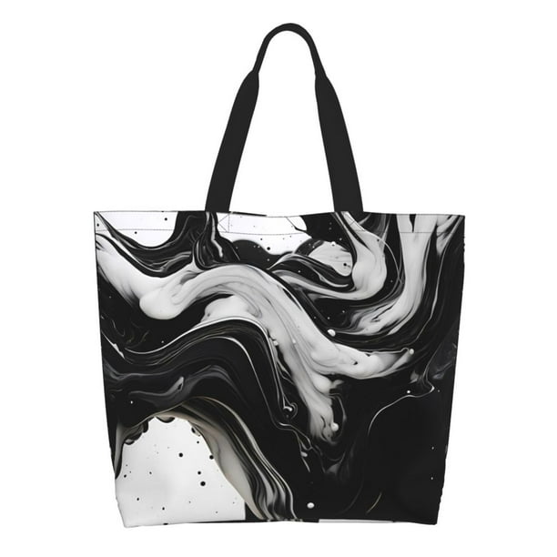 Easygdp Fluid Black White Paint Swirls Bolsas Tote para Mujer, Bolsos de Hombro para Viaje, Bolsos de Mano de Gran Capacidad para Compras y Trabajo