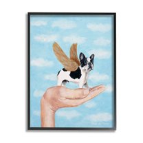 Stupell Industries Hand Holding Bulldog Wings Fluffy Fantasy Clouds Paintings Black Framed Art Print Wall Art, 11x14, by Coco de Paris