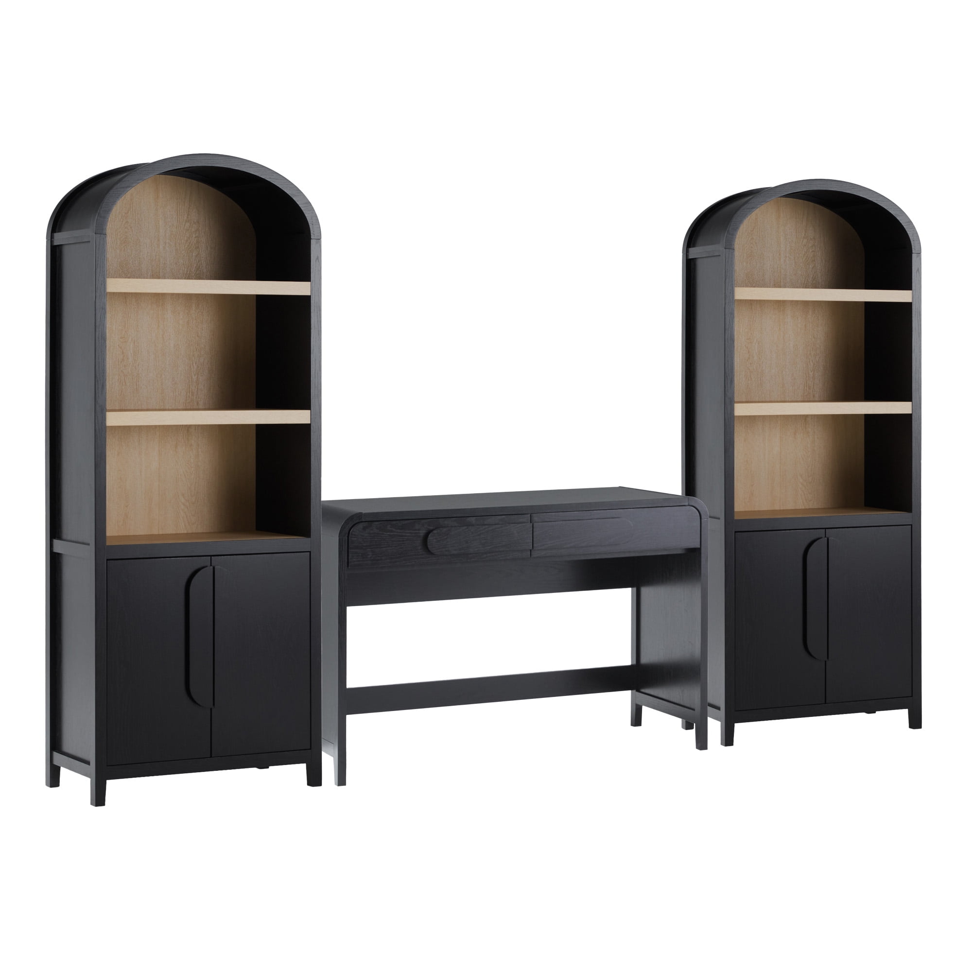 Chantelle Writing Desk with 2 Cabinet Bookcase - Black