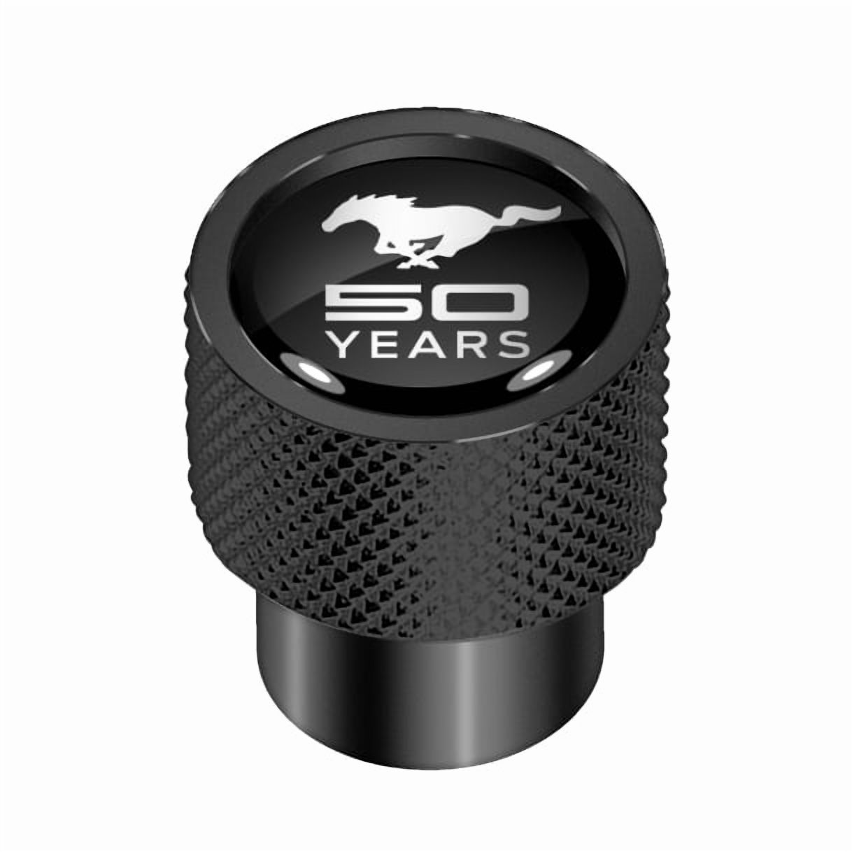 Ford Mustang 50 Years in Black on Black Aluminum Tire Valve Stem Caps