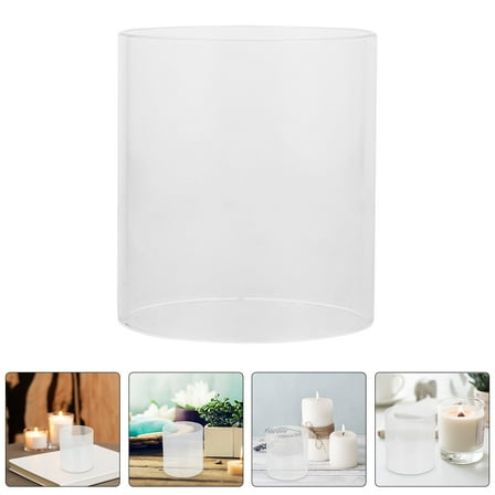 Amosfun Transparent Glass Hurricane Candleholder Cylinder Sleeve Windproof Candle Cover for Home