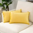 thumbnail image 5 of Pack of 2 Velvet Throw Pillow Covers Pompom Decorative Pillowcases Solid Soft Cushion Covers with Poms Square for Couch Sofa Bedroom Car 18x18inch Dark Green, 5 of 7