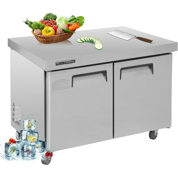 Yesurprise 48" Refrigerator Sandwich/Salad Prep Table Refrigerator7.42 cu. ft W 1 Door Commercial Stainless Steel Counter Food Prep Station Cooler Refrigerator for Restaurant Bar