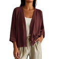 thumbnail image 3 of DIOAZUD Linen Cardigans for Women 3/4 Sleeve Button Down Cardigan Solid Color Lightweight Cover up for Vacation and Beach, 3 of 8