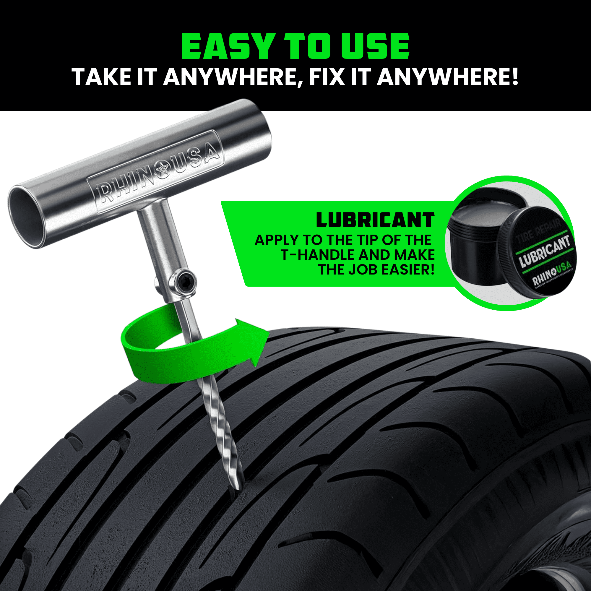 Rhino USA Tire Plug Repair Kit (86-Piece) Fix Punctures Plug