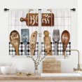 thumbnail image 3 of Rustic Kitchen Curtains Small Short Farmhouse Country Buffalo Plaid Wooden Plank Rod Pocket Funny Quotes Black White Vintage Bedroom Living Room Treatment Fabric 2 Panels 27.5Wx39H Inch, 3 of 6