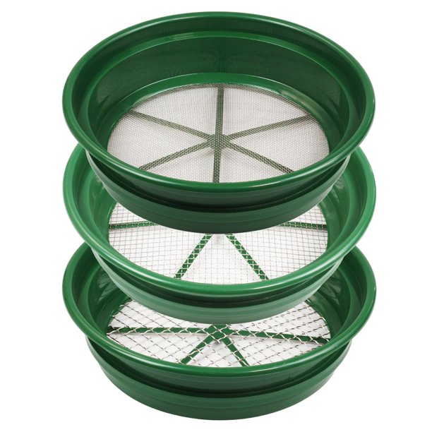 3 pc Green Plastic Gold Sifting Pan Classifier Stackable Mesh Size 1/2