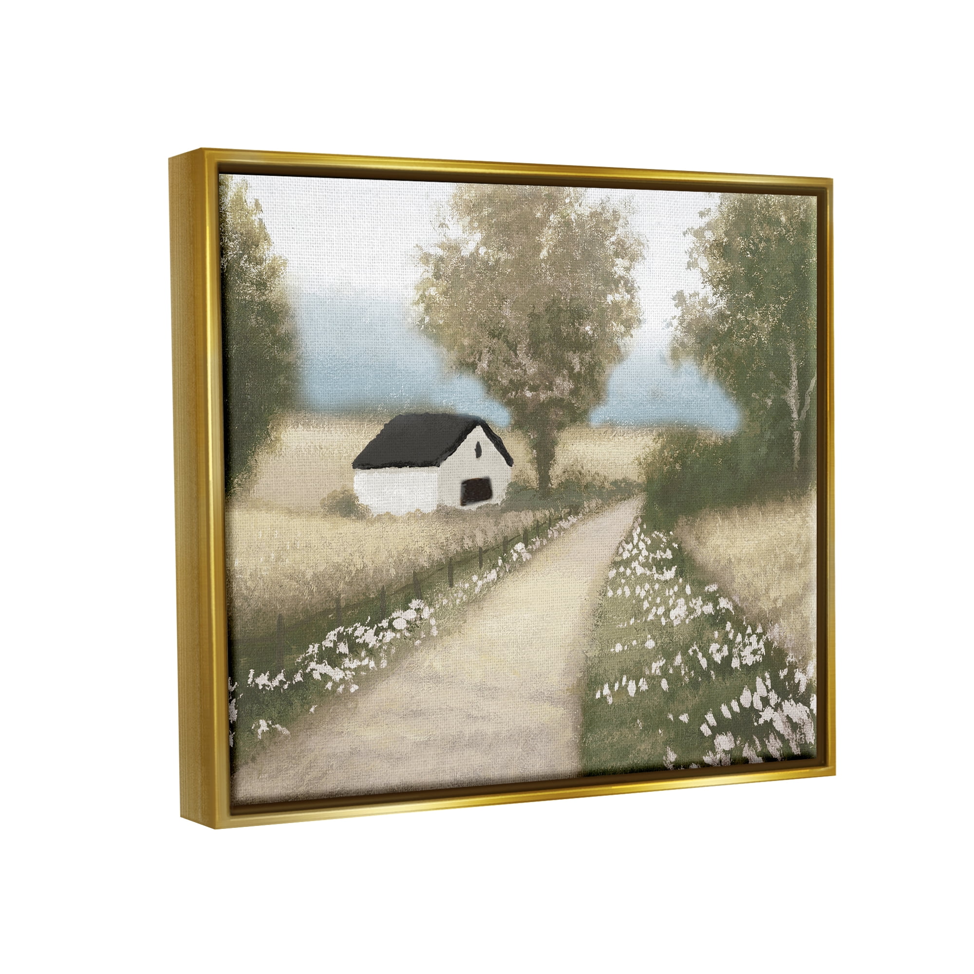 Stupell Industries Subtle Cottage Path Landscape Painting Gold Floater Framed Canvas Art Print Wall Art, 31 x 25