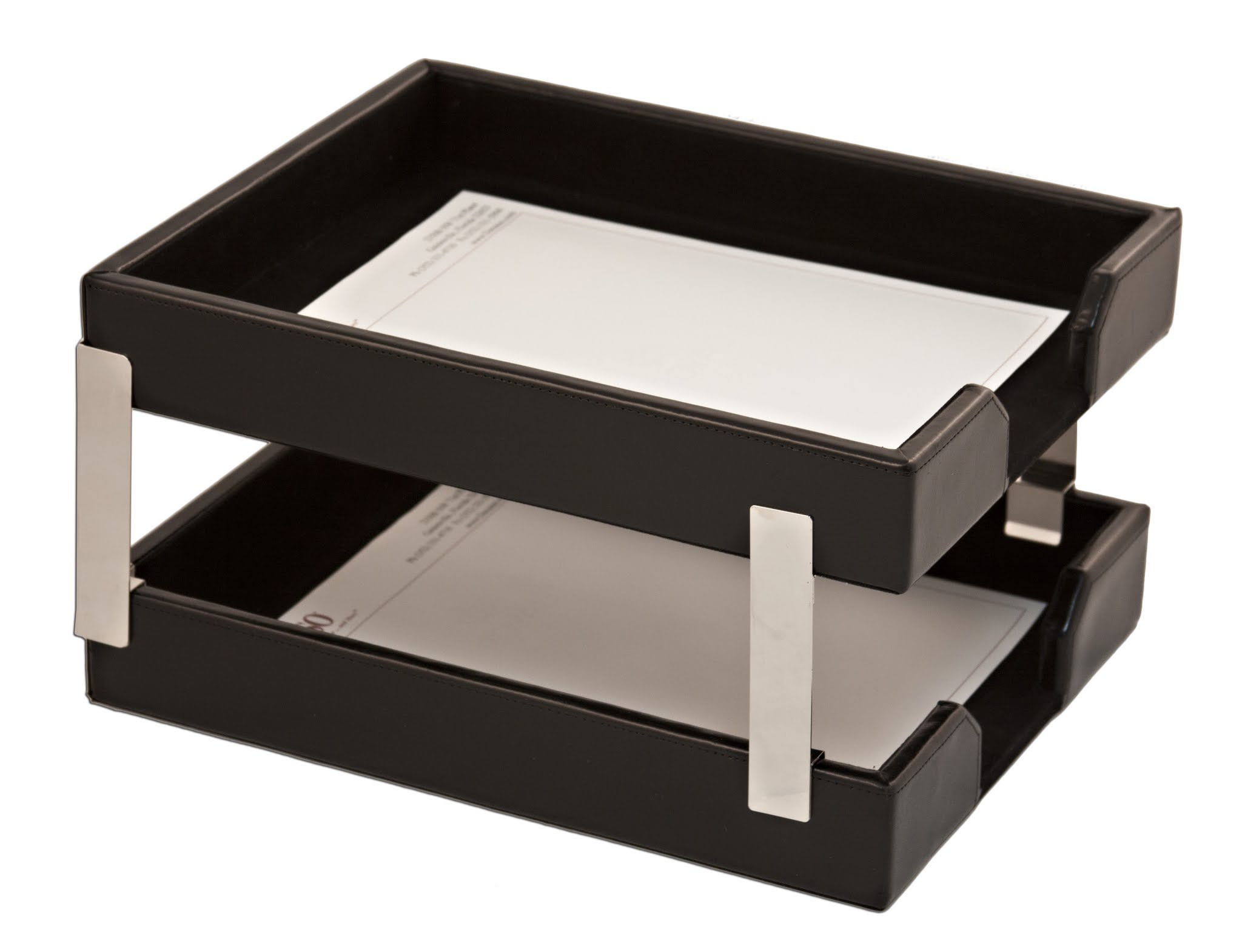 Black Bonded Leather Double Letter Trays